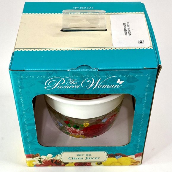 Pioneer Woman Glass Citrus Juicer Sweet Rose Floral Lid & Measurement Marking - Picture 6 of 8